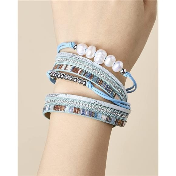 Leather Wrap Bracelet with Clasp for Women and Girls - Picture 5 of 6